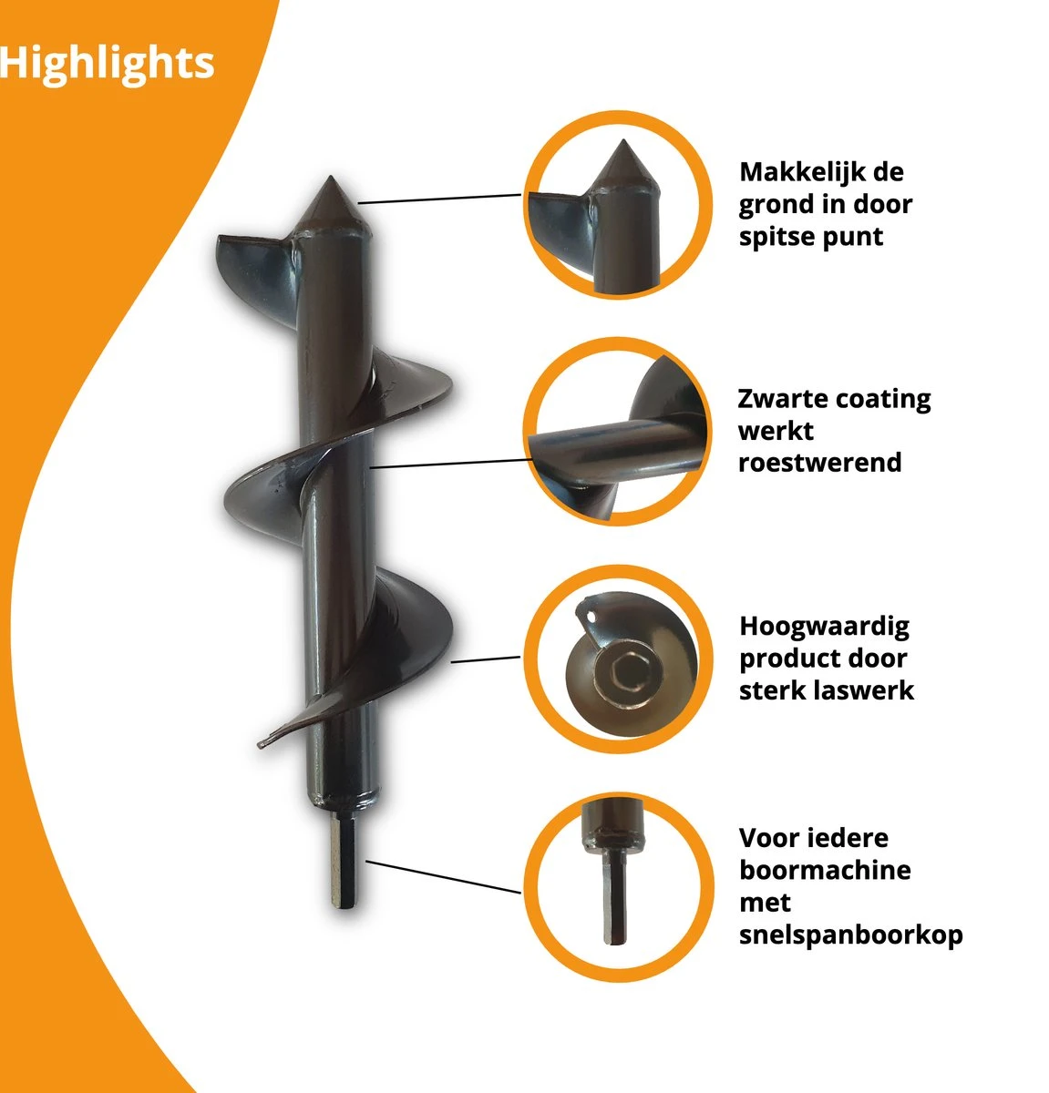 Grondboor Voor Boormachine - 8x25 Cm - Zwart 2 Grondboor Voor Boormachine - 8x25 Cm - Zwart - Afbeelding 2