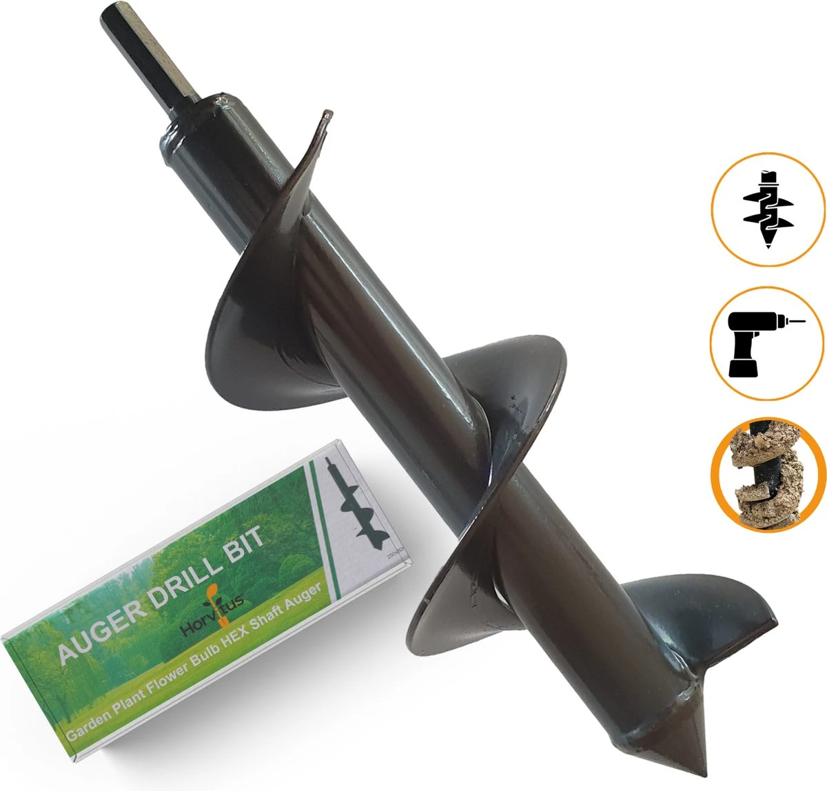 Grondboor Voor Boormachine - 8x25 Cm - Zwart 1 Grondboor Voor Boormachine - 8x25 Cm - Zwart