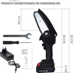 Zenway - Mini Kettingzaag - Snoeizaag - Kettingzaag - Kettingzaag Elektrisch Met 1 Accu- Inclusief Koffer - 1 Extra Accu - Zwart -Merkloos Winkel 1200x1169 2