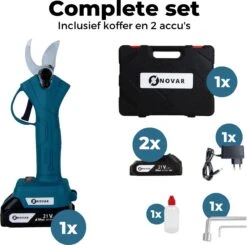 NovarGarden® Elektrische Snoeischaar NG1 - 2x Accu - Elektrisch - Takkenschaar - Op Batterij - 28mm -Merkloos Winkel 1200x1189