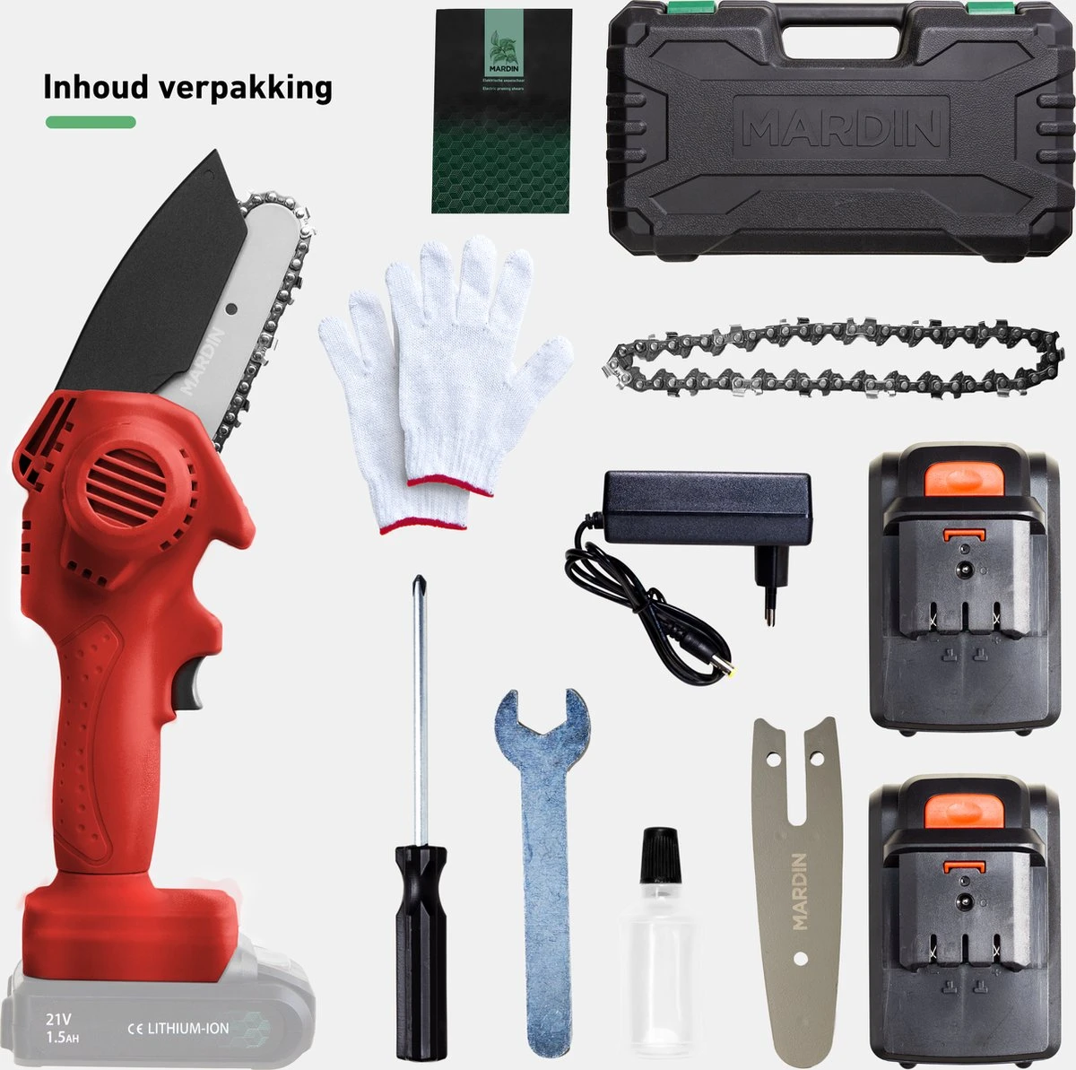 Mardin Mini Kettingzaag - Snoeizaag - Kettingzaag - Kettingzaag Electrisch Met 2 Accu - Inclusief Koffer - 1 Extra Accu - Rood 8 Mardin Mini Kettingzaag - Snoeizaag - Kettingzaag - Kettingzaag Electrisch Met 2 Accu - Inclusief Koffer - 1 Extra Accu - Rood - Afbeelding 8