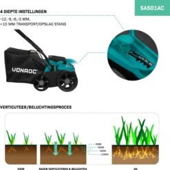 VONROC Elektrische Verticuteermachine - Gazonbeluchter – 1300W – Maaibreedte 320 Mm – 4 Dieptestanden (12/9/6/3 Mm) – Incl. 35L. Opvangbak -Merkloos Winkel 1200x1200 112