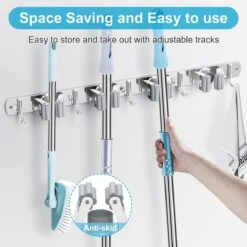 BOTC Bezemhouder - 5 Houders 6 Haken Bezem Ophangsysteem - Zeflklevend - Opbergsysteem - Ophanghaken - Tuingereedschap - Gereedschap Opbergen -Merkloos Winkel 1200x1200 381