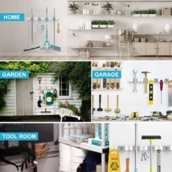 BOTC Bezemhouder - 5 Houders 6 Haken Bezem Ophangsysteem - Zeflklevend - Opbergsysteem - Ophanghaken - Tuingereedschap - Gereedschap Opbergen -Merkloos Winkel 1200x1200 382