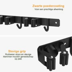 Volcan Bezemhouder - Bezem Ophangsysteem Tuingereedschap - Gereedschapshouder - Zelfklevend - 3M Tape - 3 Houders 4 Haken - RVS Zwart -Merkloos Winkel 1200x1200 391