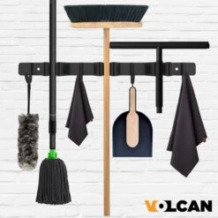 Volcan Bezemhouder - Bezem Ophangsysteem Tuingereedschap - Gereedschapshouder - Zelfklevend - 3M Tape - 3 Houders 4 Haken - RVS Zwart -Merkloos Winkel 1200x1200 392