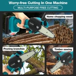 Merkloos Mini Accu Kettingzaag - 4 Inch Elektrische Boomzaag - Handkettingzaag - Met 2 Accu En 1 Oplader - Voor Tuinboom Ranch Bomen Snijden Hout- Blauw -Merkloos Winkel 1200x1200 603