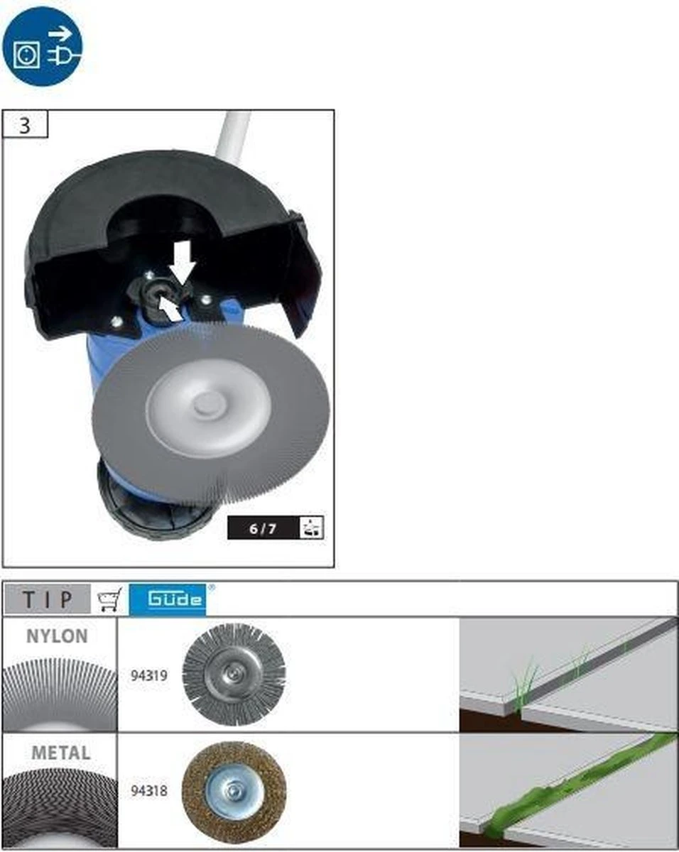 Güde Elektrische Onkruidborstel - Voegenreiniger - 400 Watt - GRF 401 7 Güde Elektrische Onkruidborstel - Voegenreiniger - 400 Watt - GRF 401 - Afbeelding 7