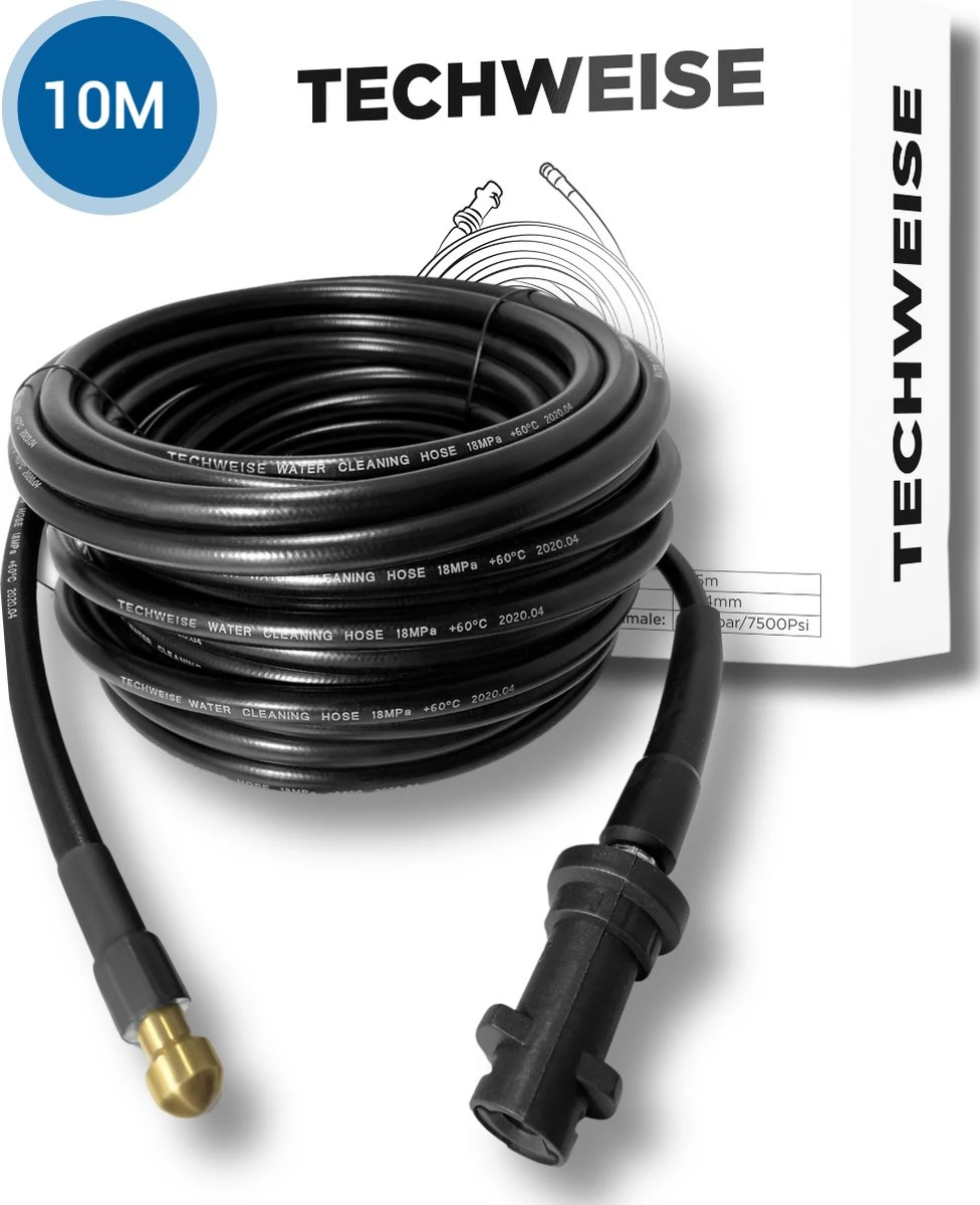 Techweise - Rioolslang Voor Kärcher K2 T/m K7 - 10M - Met Vier Achterwaartse Hogedruksproeiers 1 Techweise - Rioolslang Voor Kärcher K2 T/m K7 - 10M - Met Vier Achterwaartse Hogedruksproeiers